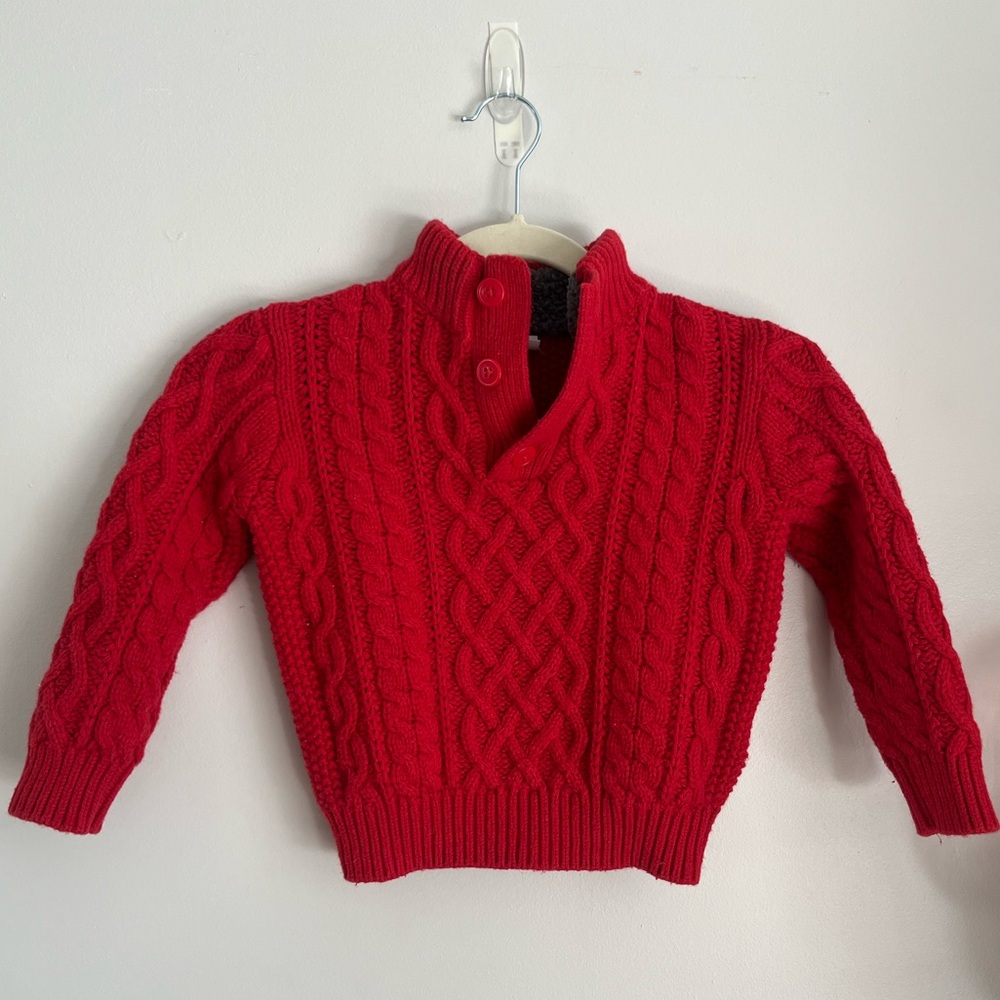 BABY GAP Boys Cable Knit Pull Over Preppy Holiday Christmas Sweater Red 3 Years